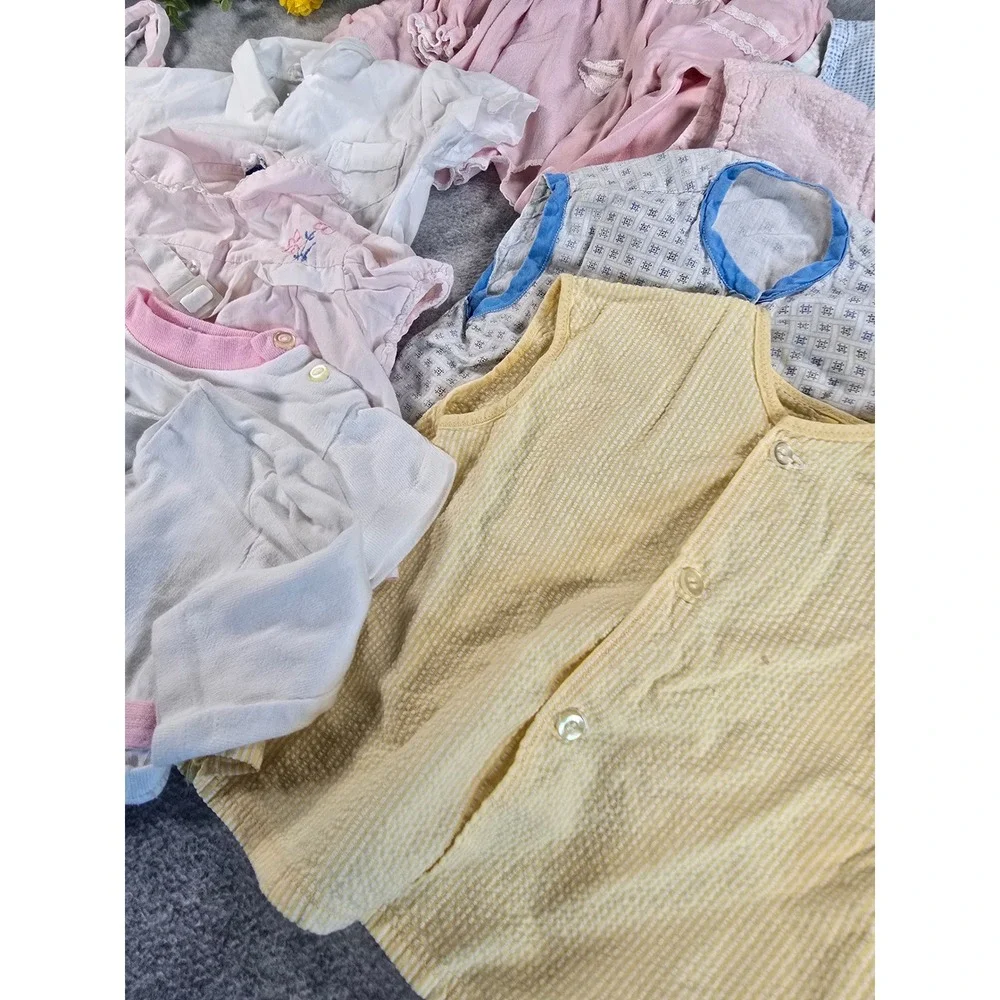 Vintage 60s/70s Baby Clothes Lot 12pc Mixed Infant Outfits Pastel 0-12M Retro - Picture 3 of 16